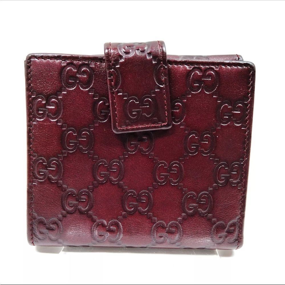 Gucci Burgundy Bifold Wallet Guccissima Lovely Heart French Flap Compact Wallet - Picture 2 of 8